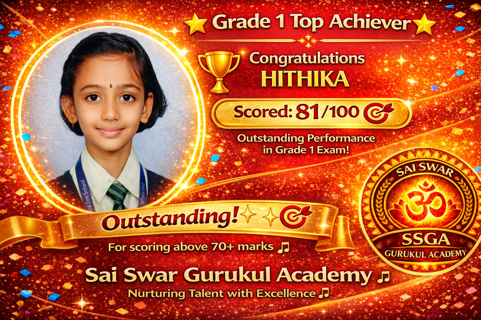 Hithika — 81/100, Grade 1 achievement