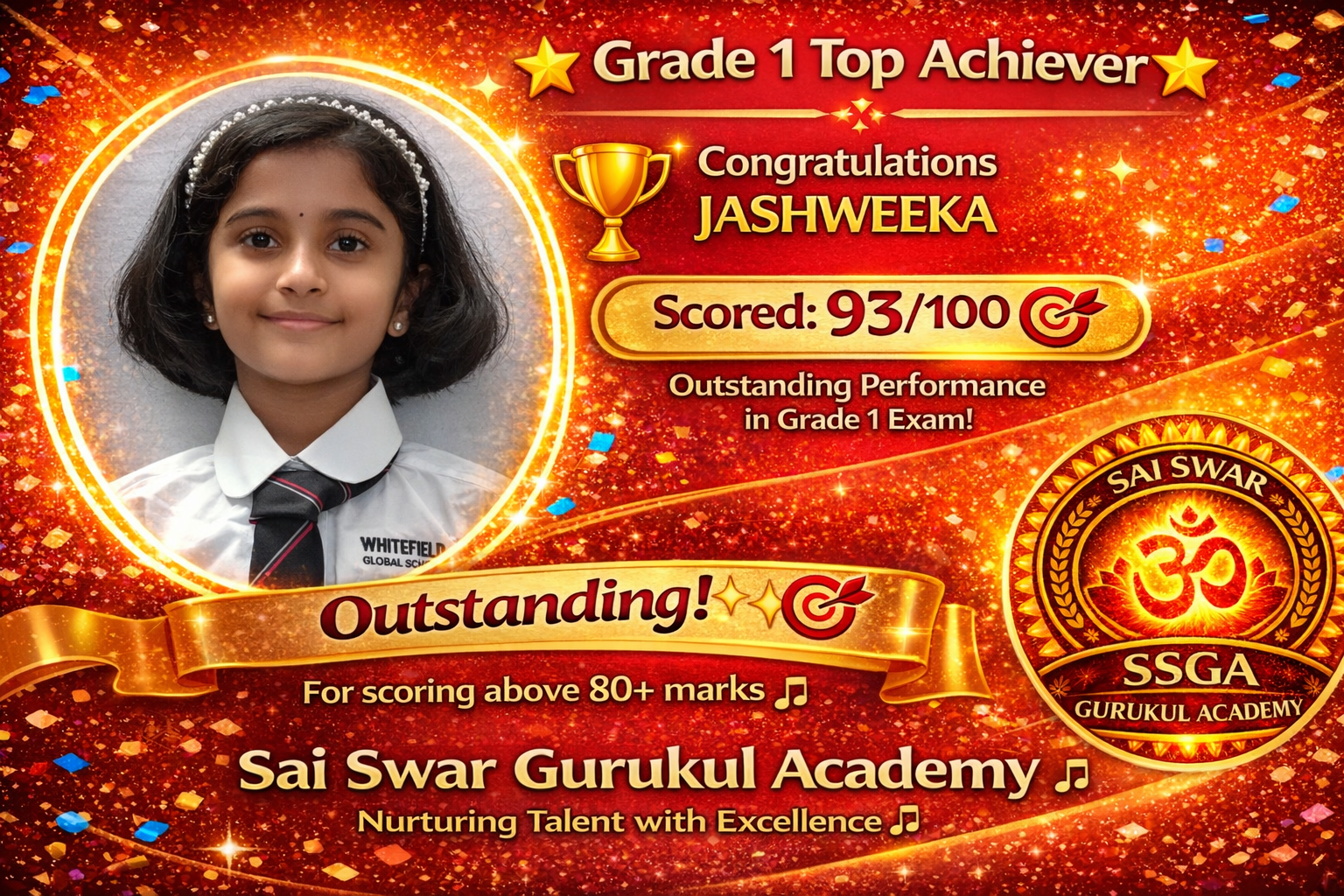 Jashweeka — 93/100, Grade 1 achievement